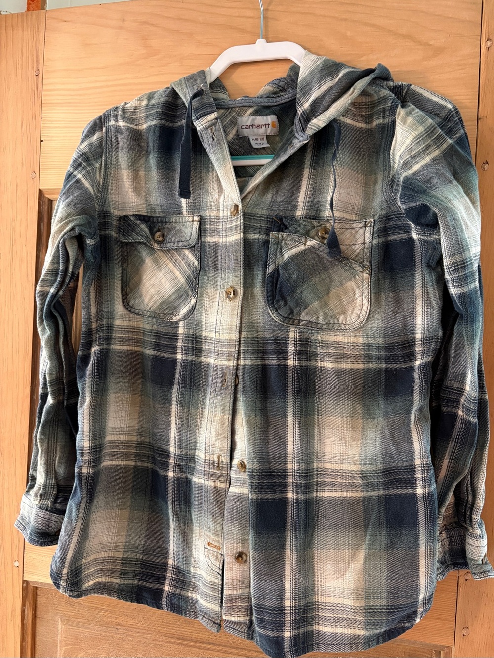 Carhartt Women’s Blue Plaid Hooded Flannel Shirt